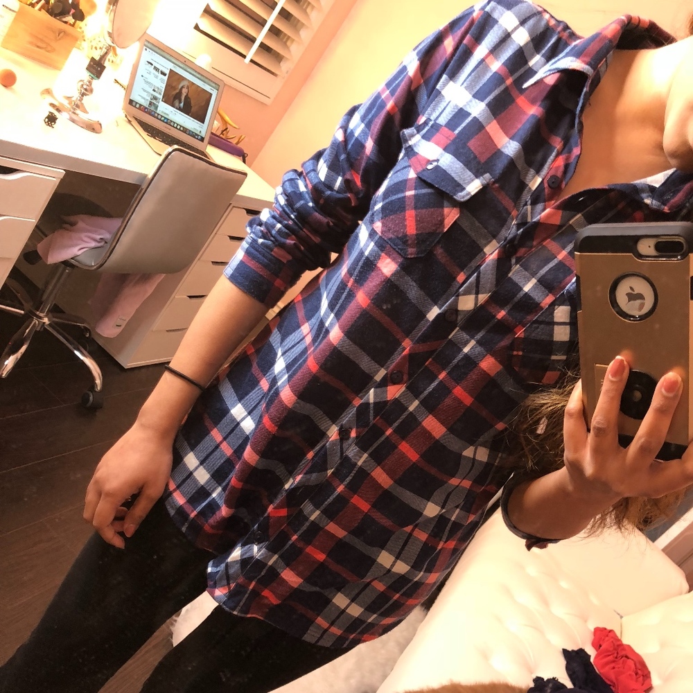 Blue & Red Check Button Down